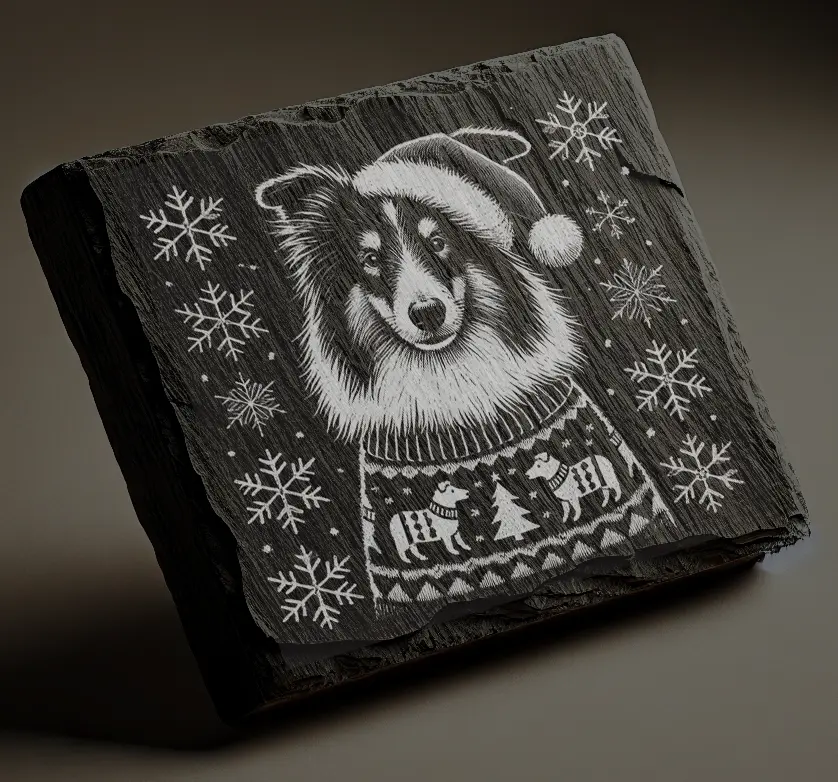 Collie Dog in a Christmas Jumper and Hat Coaster
