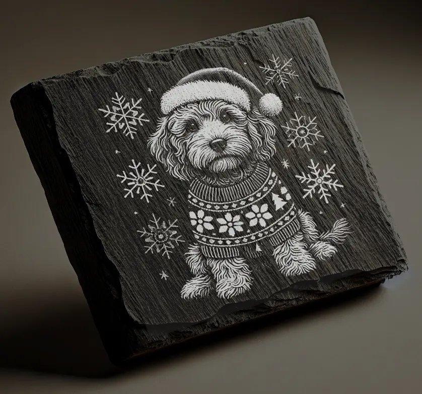 Cockapoo in a Christmas Jumper and Hat Coaster