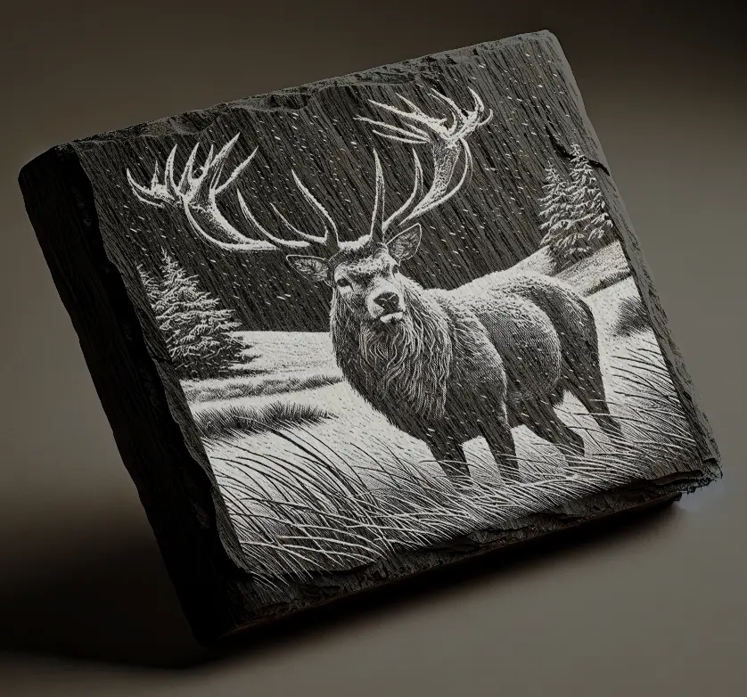 Large Stag in light snow Slate Coaster