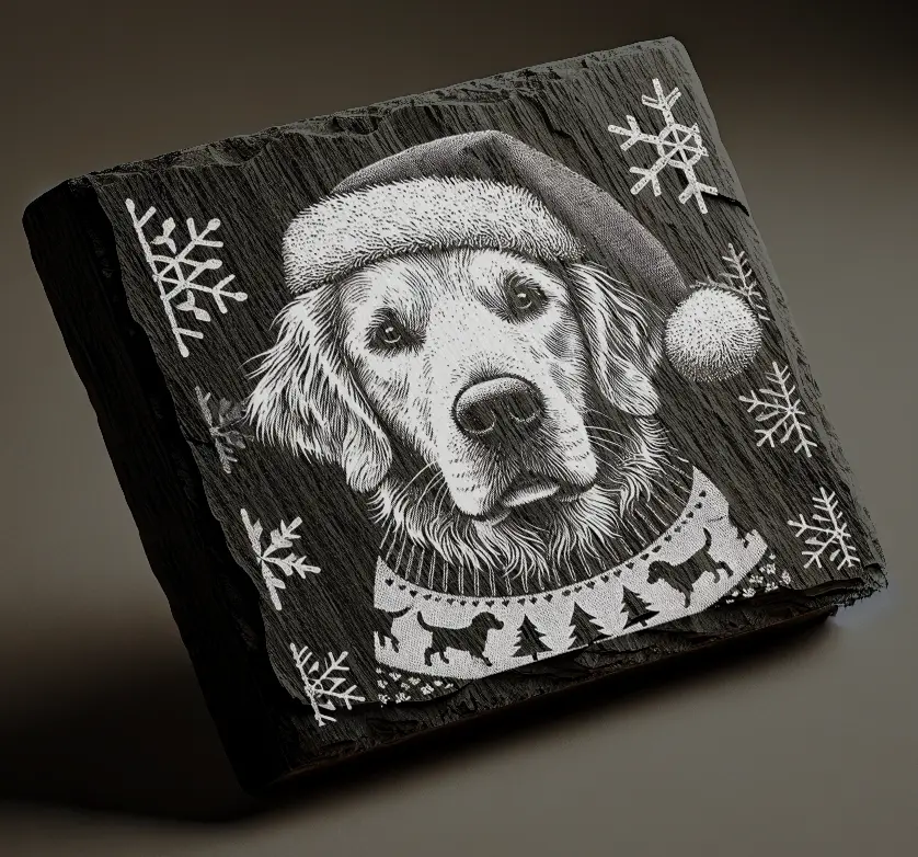 Golden Retriever in a Christmas Jumper and Hat Coaster