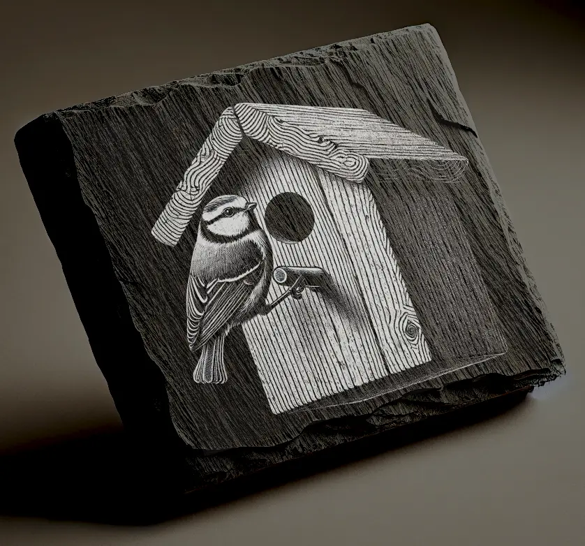 Bluetit on Nesting Box Slate Coaster