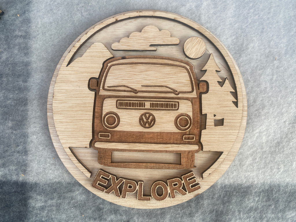 VW Bay Window Camper Van Wooden Plaque