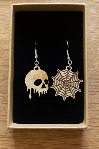 Skull and Spider Web Earrings
